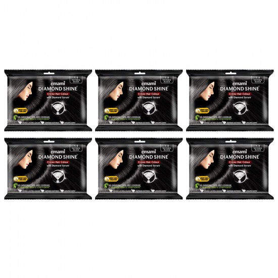 Emami Diamond Shine Crème Hair Color, Natural Black, 20 g (Pack of 6)