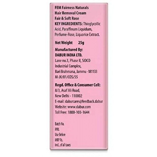 Fem Fairness Naturals Fair and Soft Hair Removal Cream Rose for Sensitive Skin - 25 g 