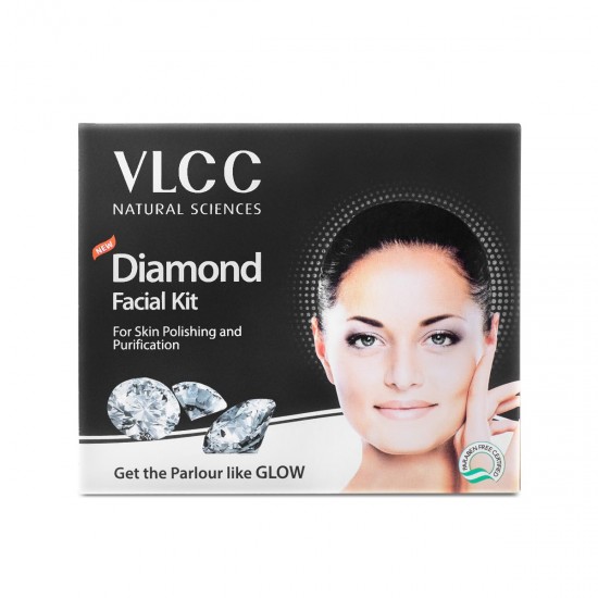 VLCC Diamond Facial Kit -60g- Skin purifying with Parlour Glow. With Colloidal Diamond, Jojoba Oil, Olive Oil and Aloe Vera. 